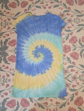 Ralph Lauren Blue Yellow Aqua Tie-Dye Spiral Tee Dress